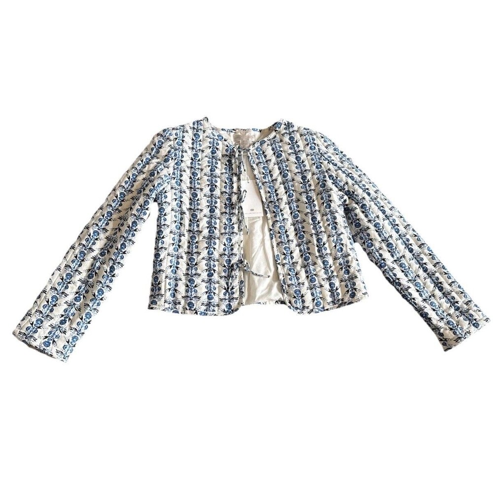 Granny‎ Chic CAROLINE CONSTAS White/Blue Floral Quilted Jacket XS NWT $395